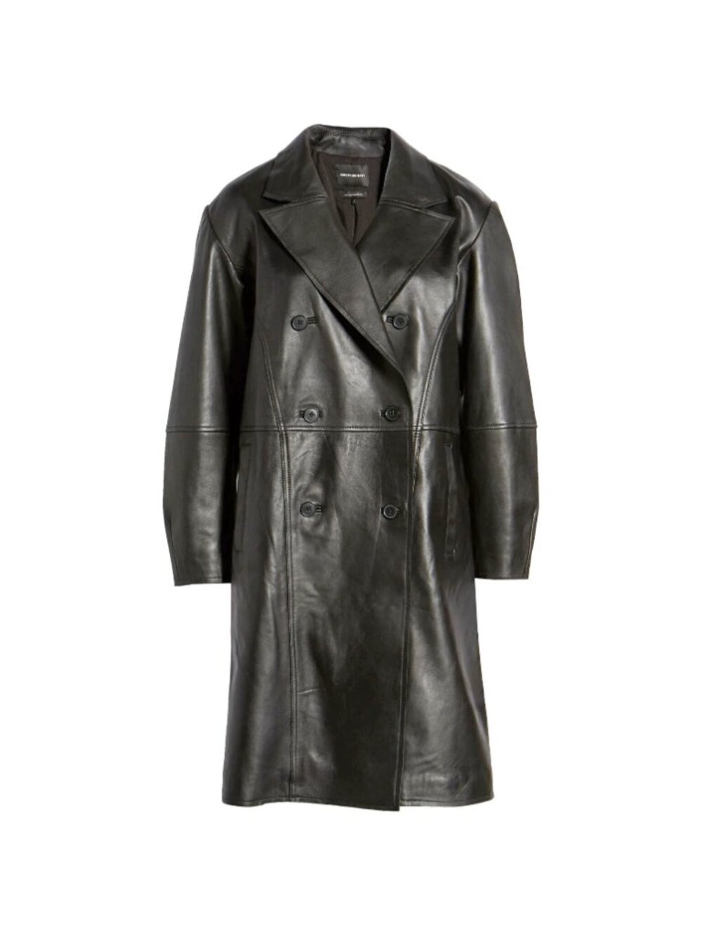 $500 SOMETHING NAVY Double Breasted GENUINE Leather Coat BLACK HOT S